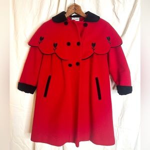 Rothschild wool red pea coat with hat and muff. Child size 5
